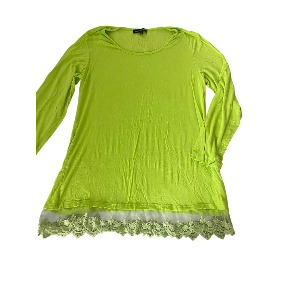 Ronnie Salloway Green Long Sleeve Lace Trim Blouse Shirt Women's Size XL